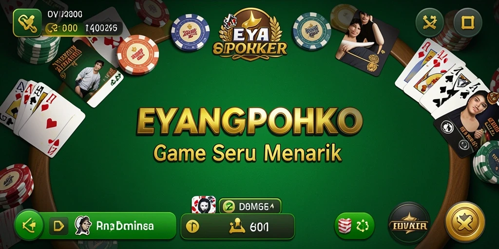 Screenshot utama EYANGPOKER menampilkan gameplay Domino yang seru dan interaktif.