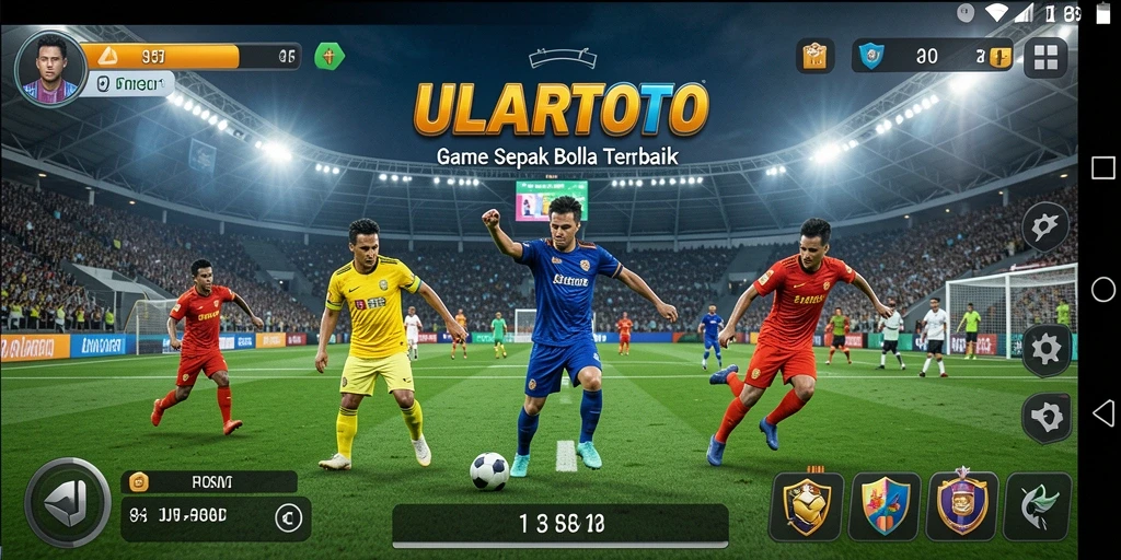 Tampilan dinamis gameplay ULARTOTO dengan aksi sepak bola seru.